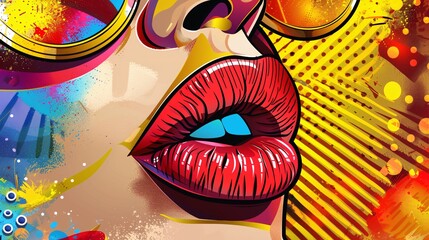 Wall Mural - girl lips in pop art style