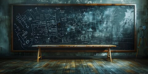 Poster - complex mathematical equation sketched on chalkboard in classroom or educational setting with copy s
