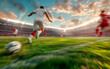 Dynamic action in a soccer match, low angle shot and motion blur effect