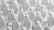 Uniformity Unveiled. Background of identical, monotonous faceless prototypes of people in white clothes. The concept of gray everyday life, people without opinion, submission.  