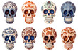 set of illustration of a Mexican skull isolate on clean white transparent background