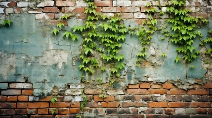 Wall Mural - Weathered brick wall with climbing vines