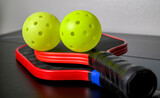 Fototapeta Dziecięca - Pickleballs and Pickleball paddles. The sport of pickleball has become one of the fastest growing and most popular sports.