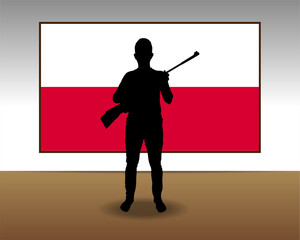 Wall Mural - Man holding a gun in front of Poland flag, fight or war idea