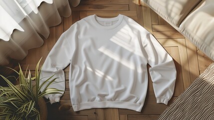 Wall Mural - A mock-up of blank adult long sleeve t-shirt lying in the room. Generated by artificial intelligence.