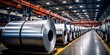 Rolls of galvanized steel leaf sheet inside the factory or warehouse.