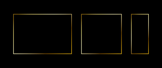 Poster - Set of golden thin frames. Gold geometric borders in art deco style. Thin linear square and rectangle collection. Yellow glowing shiny boarder element pack. Vector bundle for photo, cadre, decor