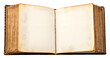 © Yeti Studio - Open antique book with worn leather covers and yellowed blank pages, cut out