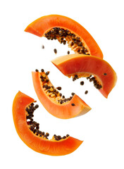 Wall Mural - Falling papaya slice isolated on white background, clipping path, full depth of field