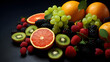 Mix of fresh fruits on a dark background isolated. The concept of healthy eating and strengthening immunity