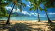Palm trees sway gently on the serene sandy beaches of hawaii - tropical paradise scenery with clear blue skies and golden sands, perfect for relaxation and getaway vibes