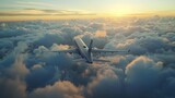 Fototapeta  - Passengers enjoying the awe-inspiring view from a commercial airplane flying above the majestic clouds