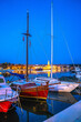 Island town of Krk harbor evening waterfront view