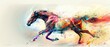 A dynamic image of a horse galloping its form breaking into colorful