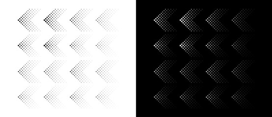 Wall Mural - Set of arrows with halftone effect. Black figures on a white background and an equally white figures on the black side.