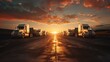 Trucks on Highway at Sunset