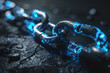 broken chain made of digital links, with some links glowing blue to represent security, cyber security concept, generative ai