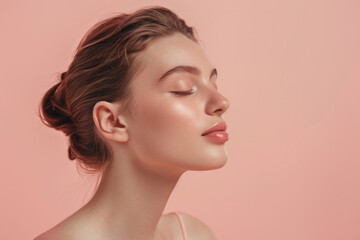 Woman With Closed Eyes on Pink Background