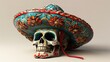 Beautiful Schädel im mexikanischen Stil, cinco de mayo, sombrero erstellt mit