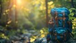 Adventure awaits: travel backpack against enchanting wild nature backdrop