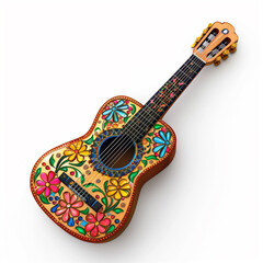 Mexican Guitarron an acoustic bass guitar with floral design played traditionally by Mariachi groups