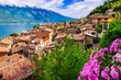 most scenic Italian lakes Lago di Grada , view of beautiful village Limone sul Garda. Lombardy, Italy