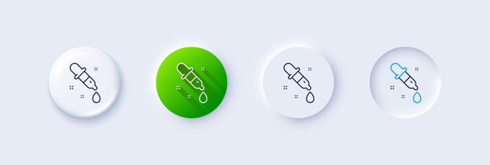 Wall Mural - Chemistry pipette line icon. Neumorphic, Green gradient, 3d pin buttons. Laboratory sign. Analysis lab symbol. Line icons. Neumorphic buttons with outline signs. Vector