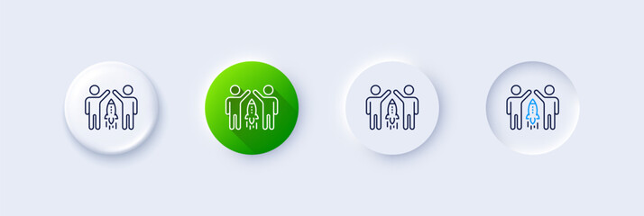 Wall Mural - Partnership line icon. Neumorphic, Green gradient, 3d pin buttons. Business management sign. Launch startup project symbol. Line icons. Neumorphic buttons with outline signs. Vector