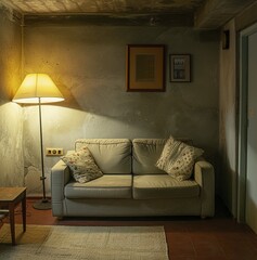 Modern Living Room With Couch and Lamp