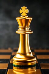 Wall Mural - Golden king chess piece on board symbolizes success and leadership in business strategy