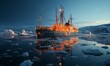 Large Boat Floating on Arctic Ocean