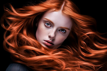 Wall Mural - A woman with long red hair and a pale face
