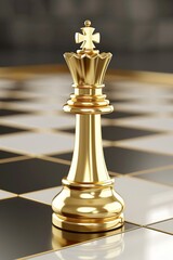 Wall Mural - Golden king chess piece on chessboard symbolizing success and leadership in business