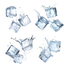 Canvas Print - Set of flying melting ice cubes, cut out