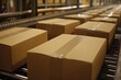 Closeup of multiple cardboard box packages seamlessly moving, boxes moving in the factory, factory boxes moving, factory and boxes closeup