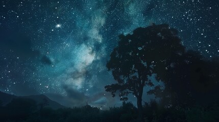 a painting of a night sky with stars and clouds