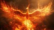 Mythical Fire bird phoenix with wings spread out