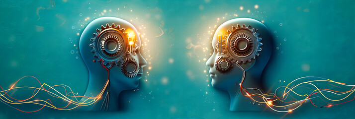 Poster - conceptual brain in digital network, exploring ideas, creativity, and technological advances