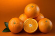 Oranges on a orange background, close up.