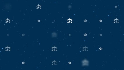 Poster - Template animation of evenly spaced baby mobiles of different sizes and opacity. Animation of transparency and size. Seamless looped 4k animation on dark blue background with stars