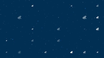 Poster - Template animation of evenly spaced frog symbols of different sizes and opacity. Animation of transparency and size. Seamless looped 4k animation on dark blue background with stars