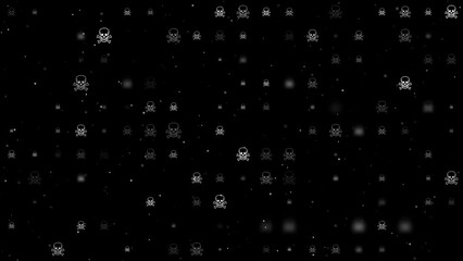 Poster - Template animation of evenly spaced skulls of different sizes and opacity. Animation of transparency and size. Seamless looped 4k animation on black background with stars