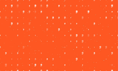 Poster - Seamless background pattern of evenly spaced white rose flowers of different sizes and opacity. Vector illustration on deep orange background with stars