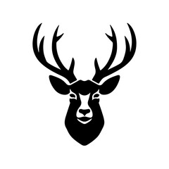 Poster - A large deer head symbol in the center. Isolated black symbol. Vector illustration on white background