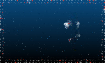 Poster - On the right is the enchantress symbol filled with white dots. Pointillism style. Abstract futuristic frame of dots and circles. Some dots is red. Vector illustration on blue background with stars