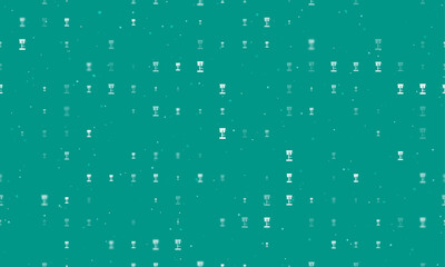 Poster - Seamless background pattern of evenly spaced white boring mill symbols of different sizes and opacity. Vector illustration on teal background with stars