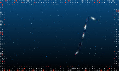 Wall Mural - On the right is the crowbar symbol filled with white dots. Pointillism style. Abstract futuristic frame of dots and circles. Some dots is red. Vector illustration on blue background with stars