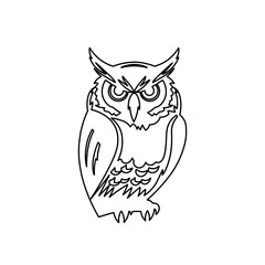 Poster - A large black outline owl symbol on the center. Illustration on transparent background