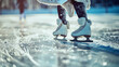 close up of a figure skater doing tricks on ice, figure skater in action, ice skating on ice