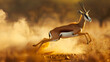 Agile springbok gracefully leaping across dusty African plains